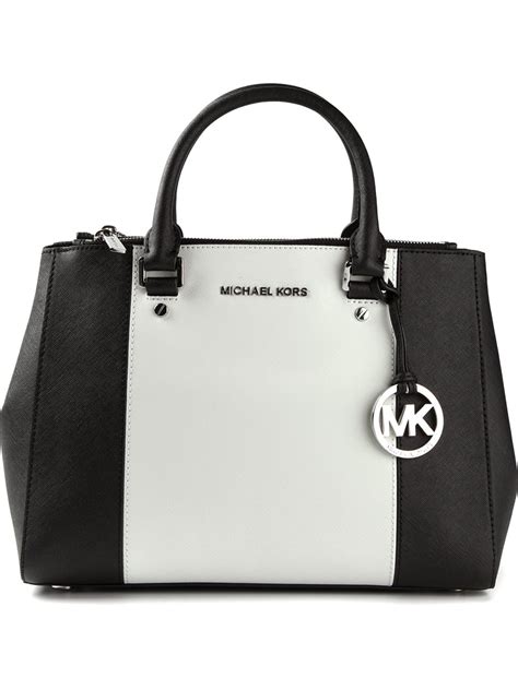 michael kors black and white check handbag|Michael Kors black leather tote.